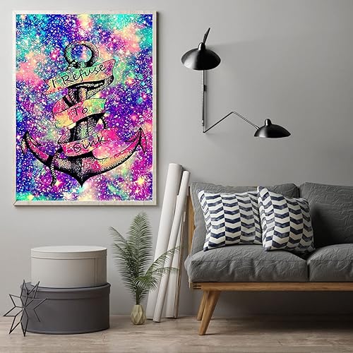 Miniatura 2 de Kit de pintura con diamantes 5D, completo, para adultos, estampado de ancla con la inscripción en inglés «I refuse to sink», diamantes de imitación