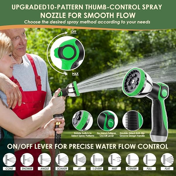 PALRORY Non-Expandable Garden Hose 100 ft, Ultra Lightweight Flexible Water Hose with 10-Pattern Nozzle, Leak-Proof, High-Density Fabric, Thickened Connector, Shut-Off Valve for Yard, Lawn, Outdoor in use