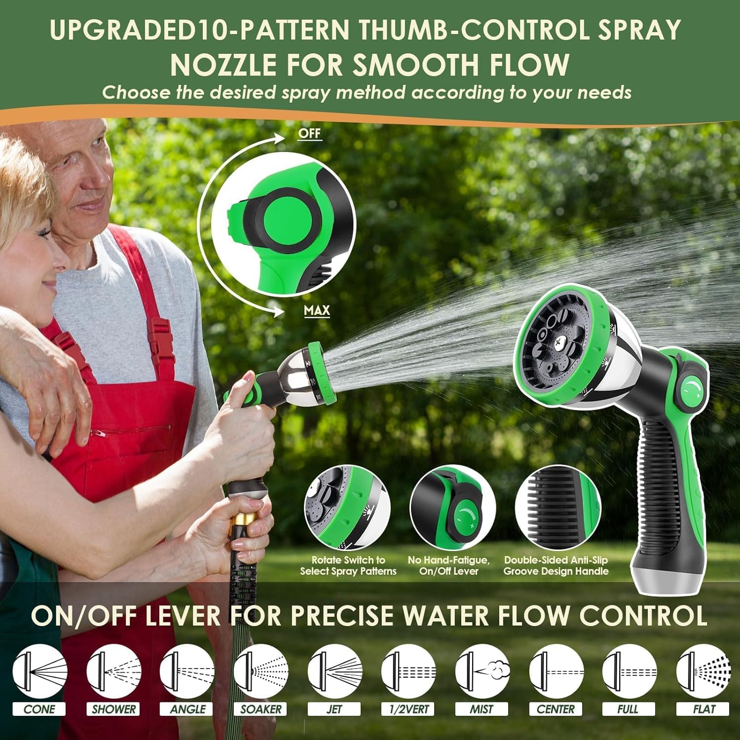 PALRORY Non-Expandable Garden Hose 100 ft, Ultra Lightweight Flexible Water Hose with 10-Pattern Nozzle, Leak-Proof, High-Density Fabric, Thickened Connector, Shut-Off Valve for Yard, Lawn, Outdoor in use