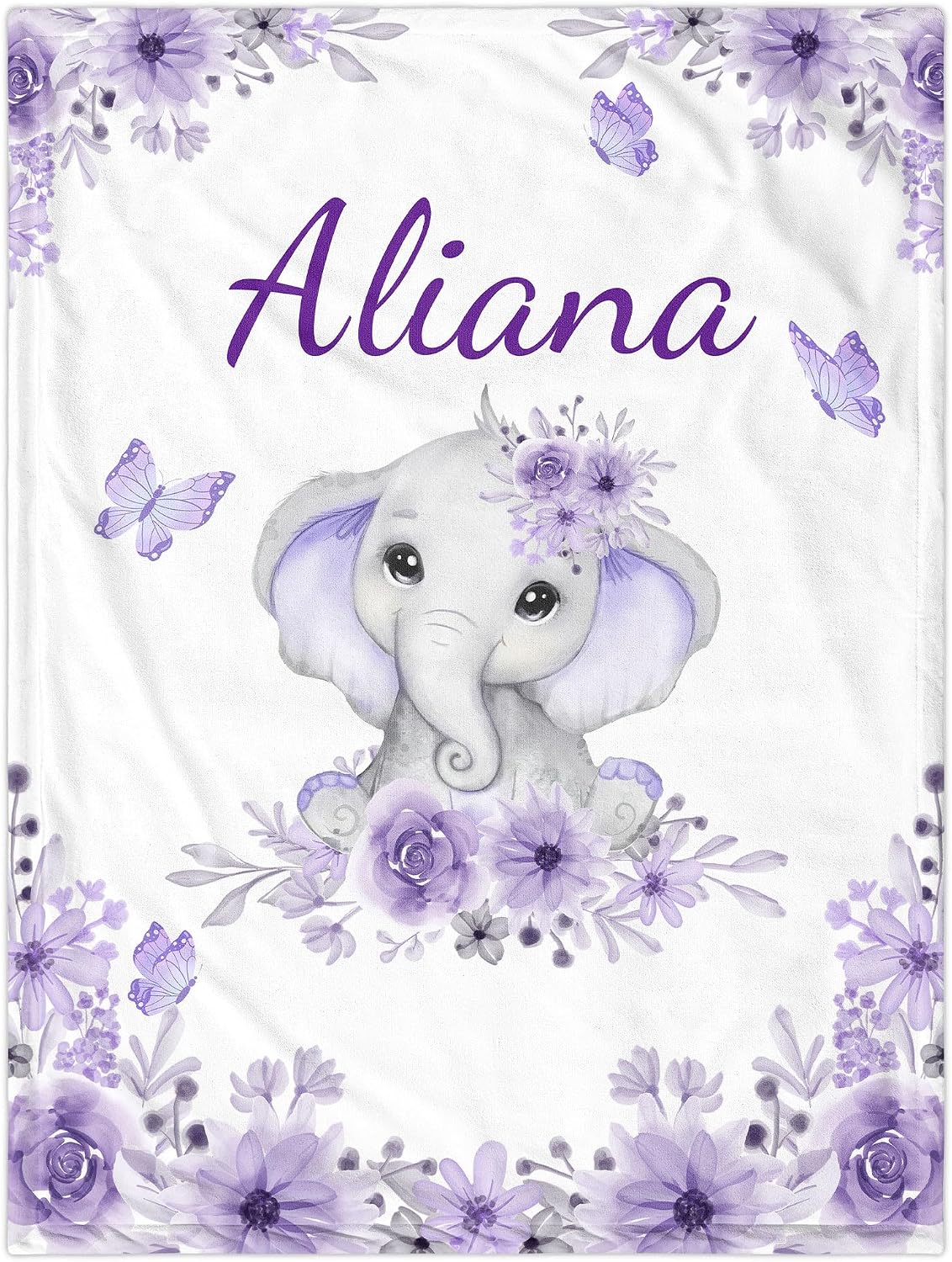 Funny DIY Custom Baby Blanket with Name Personalized Blankets for Girls Elephant Floral Customized Infant Baby Kids Teen Gifts Newborn Shower Birthday for Grandkids Daughter