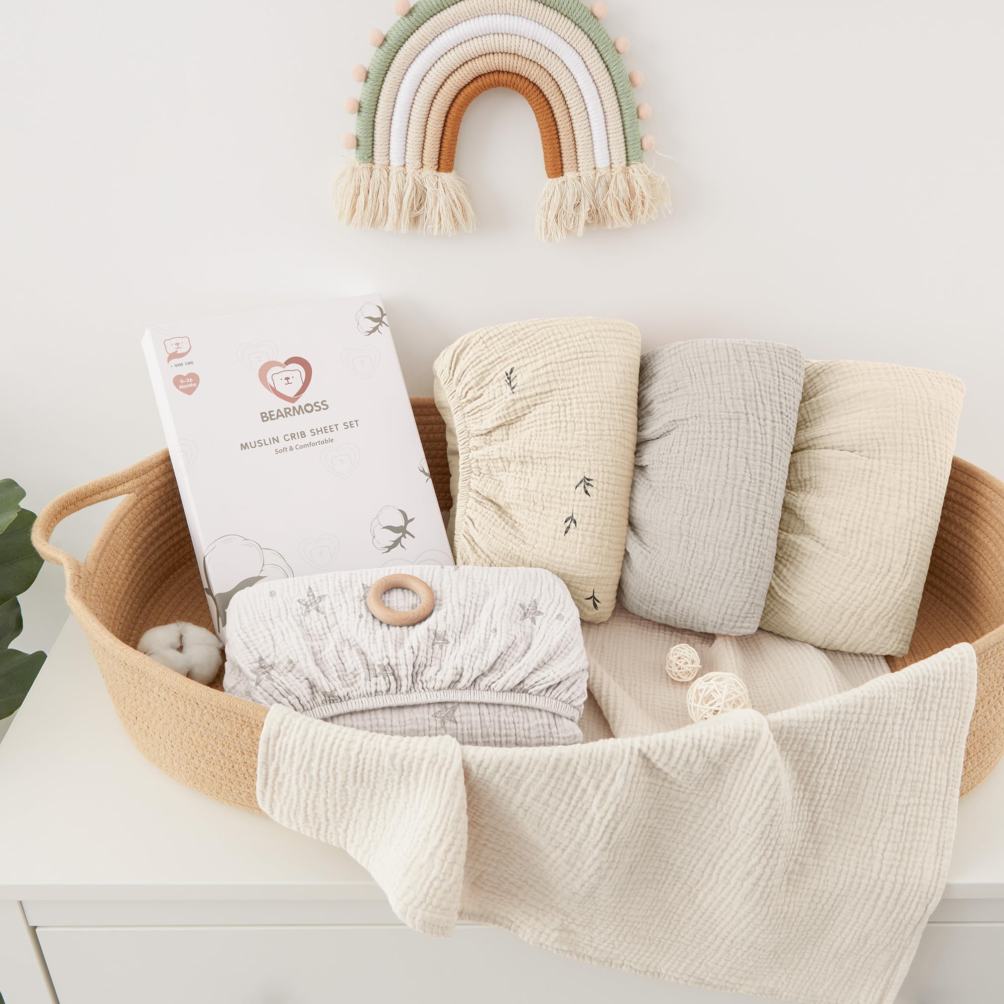 Bearmoss Sábana de Muselina, 100% Algodón, para Colchón Estándar de Cuna y Colchón de Cama Infantil, 70 x 140 cm,Sabana Bajera Cuna Ajustables para Cama Auxiliar (Color Albaricoque, 70x140)