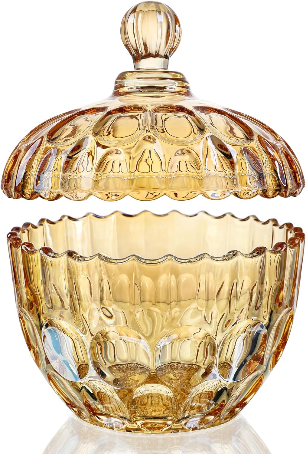 kanpura Amber Glass Candy Dish with Lid Candy Jar with Lid 22 oz Vintage Cookie Jar for Office Desk Coffee Table Decorative Buffet Glass Canister