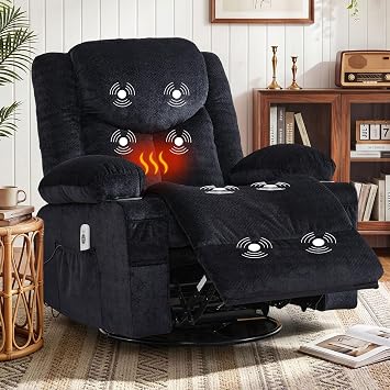 BOSMILLER Swivel Recliner Chair with Vibration Massage and Heat
