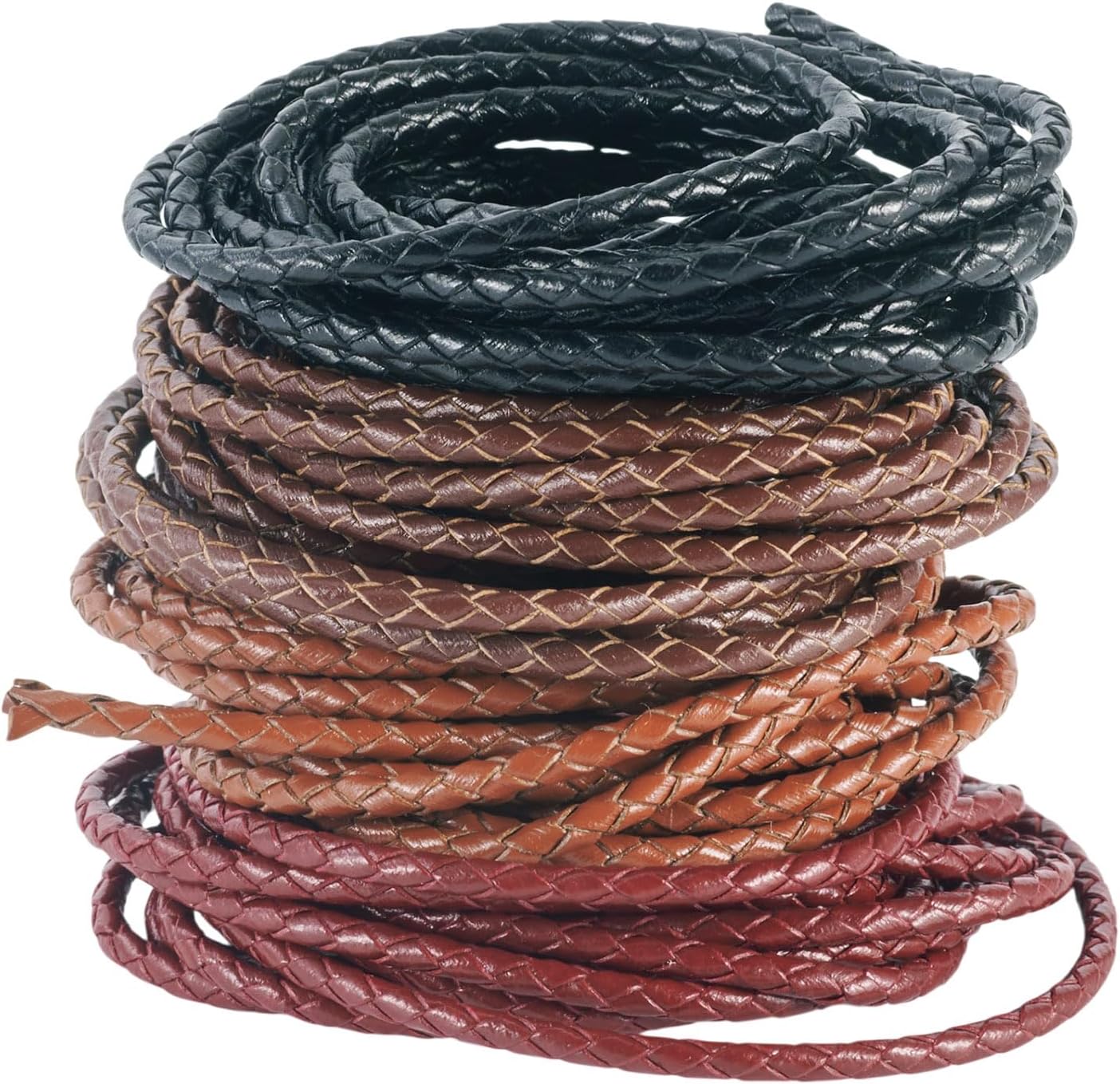 Pandahall 10 Yards Genuine Round Braided Leather Cords 4 Colors Leather Rope Cord 3mm Round Bolo Tie Cord for DIY Bracelet Necklace Jewelry Crafts Making