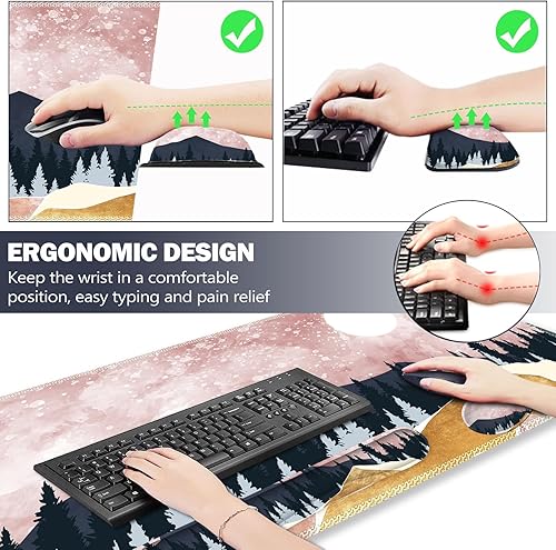 Miniatura 43 de ARTSO Juego de alfombrillas de mouse grandes para juegos, soporte para reposamuñecas para teclado + cojín de muñeca para mouse + alfombrilla de
