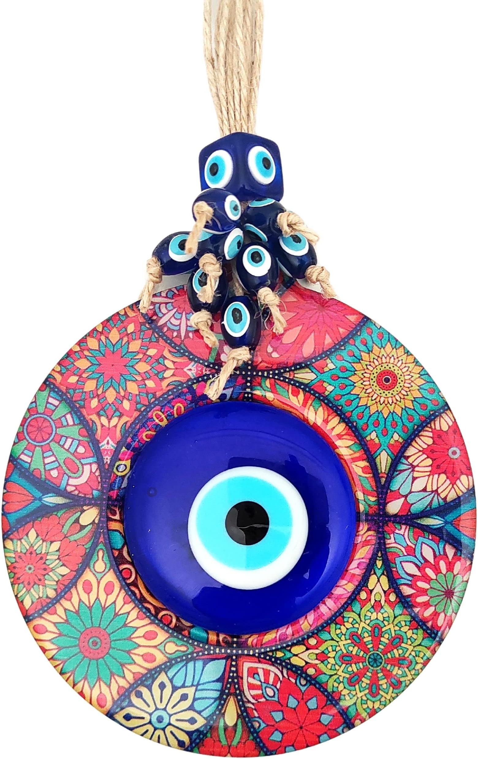 Evil Eye Decor Mandala Wall Hanging - 5.1" Wooden Circle - Turkish Nazar Amulet - Evil Eye Protection Charm - Wall Art Amulet in a Box