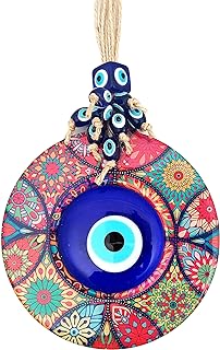 Evil Eye Decor Mandala Wall Hanging - 5.1" Wooden Circle - Turkish Nazar Amulet - Evil Eye Protection Charm - Wall Art Amulet in a Box
