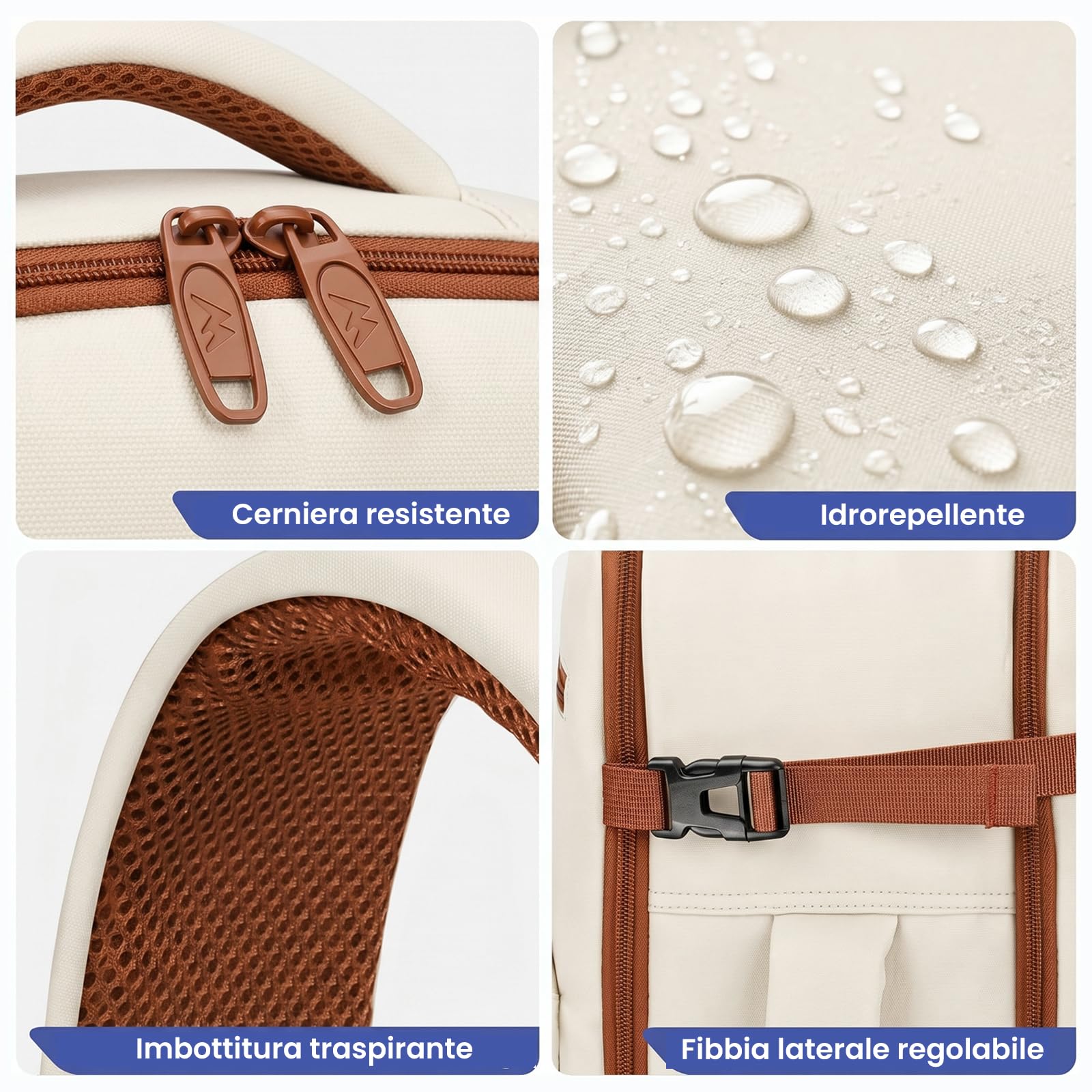 MATEIN Zaino da Viaggio 40x30x20, 24L Bagaglio a Mano Aereo Cabina, Khaki | Porta PC 15.6 Pollici, Tasca Accesso Rapido, Tasca Impermeabile, Casual Daypack Uomo Donna, per Ryanair, Wizz Air e Easyjet