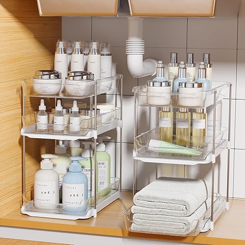 Delamu 2 Sets of 3-Tier Bathroom Under Sink Organizers and