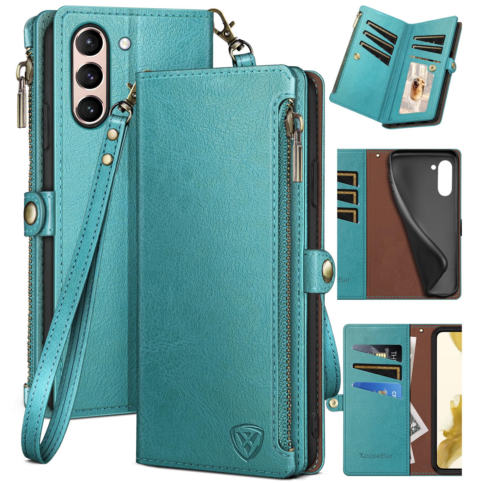 XcaseBar for Samsung Galaxy S21 Wallet case with Zipper Credit Card Holder【RFID Blocking】, Flip Folio Book PU Leather Phone case Shockproof Cover