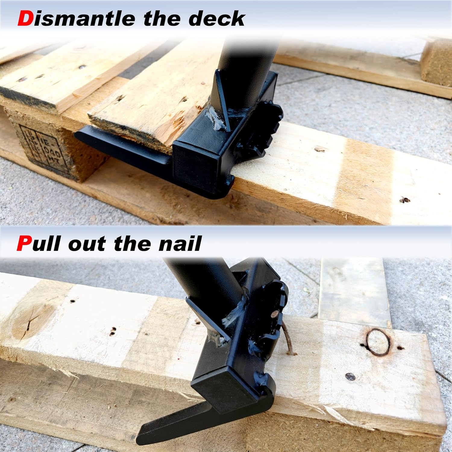 Pallet Buster with Handle 40’’ and Nail Puller, Fully Welded Deck Wrecker Pry Bar, Heavy Duty Pallet Deck Board Removal Tool, Industrial Breaker Bar for Removing or Tearing Down Woods, Black