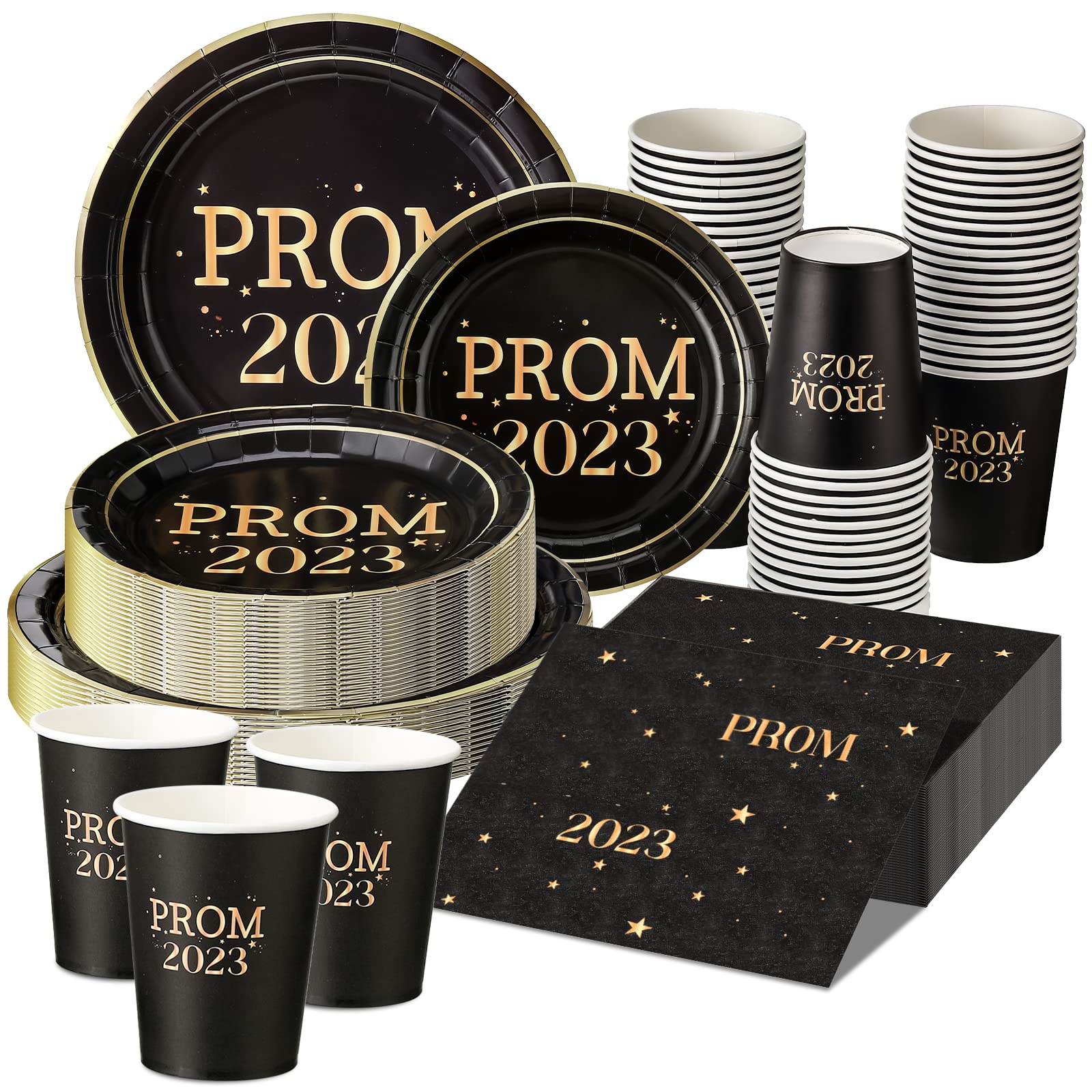 Gerrii 200 Pcs Prom 2023 Dinnerware Set for Prom Party Favors Graduation Tableware Set with Prom Plates Napkins and Cups for Prom 2023 Graduation Party Decorations Supplies