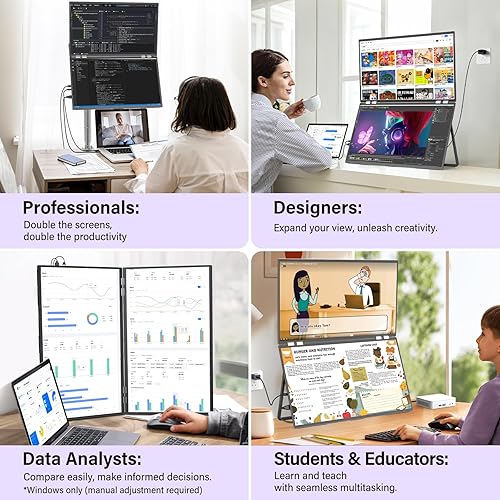 Vista 4 de InnoView Monitor portátil dual de 23.8 pulgadas 180Hz 2560 x 1440P 2K 100% sRGB - Diseño plegable y apilable con ajuste de pantalla de 315°