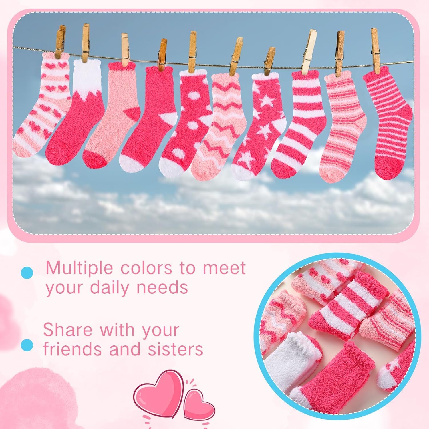 Hicarer Valentines Fuzzy Socks Bulk for Women Pink Cozy Fluffy Plush Sleeping Slipper Socks for Warm Winter Valentine Gifts - Image 5