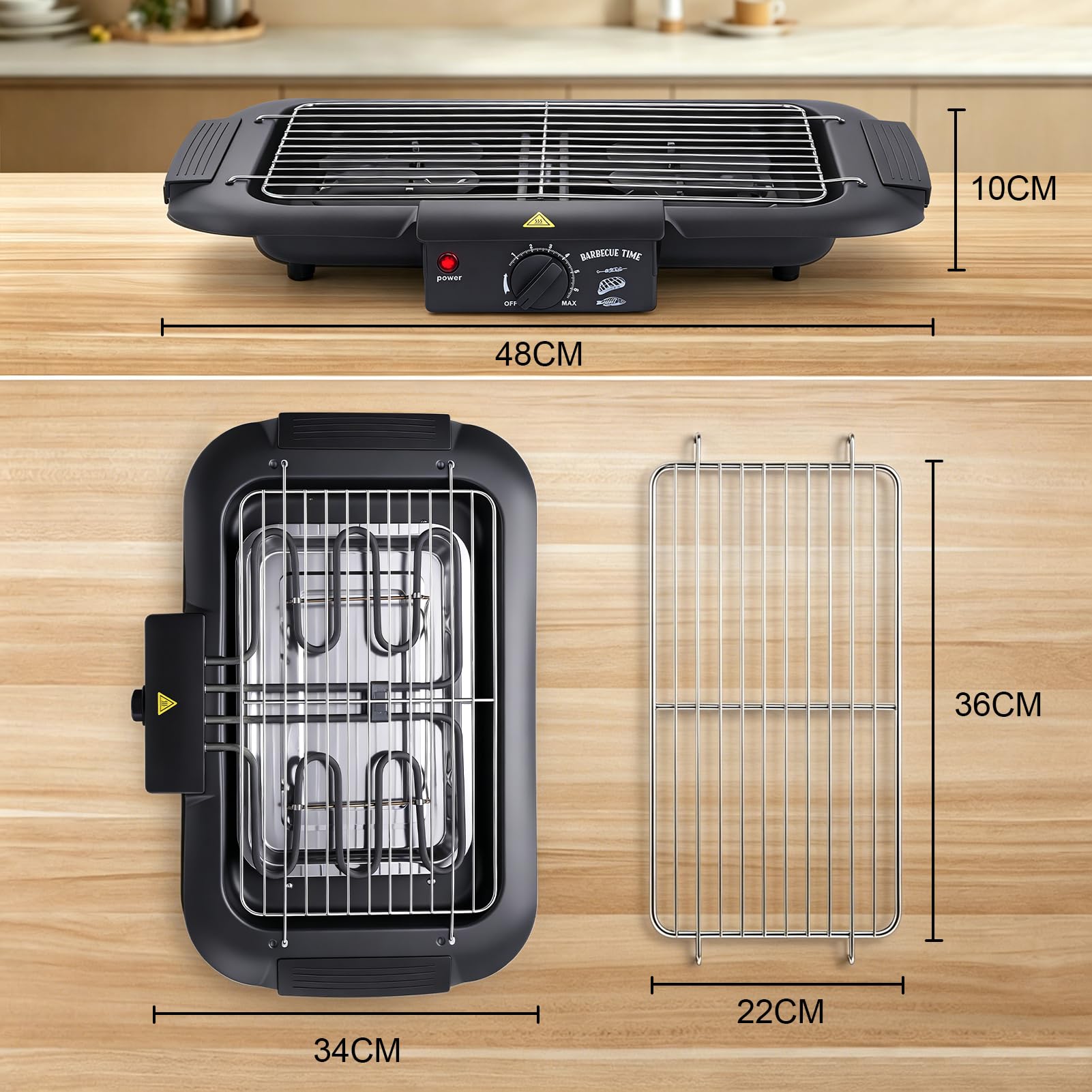 2000W Griglia Elettrica, 6 Livelli Controllo Temperatura Fino 350°C, Bassa Emissione Fumo Altezza Regolabile Barbecue Elettrico per Feste Giardino Campeggio Celebrazioni Familiari
