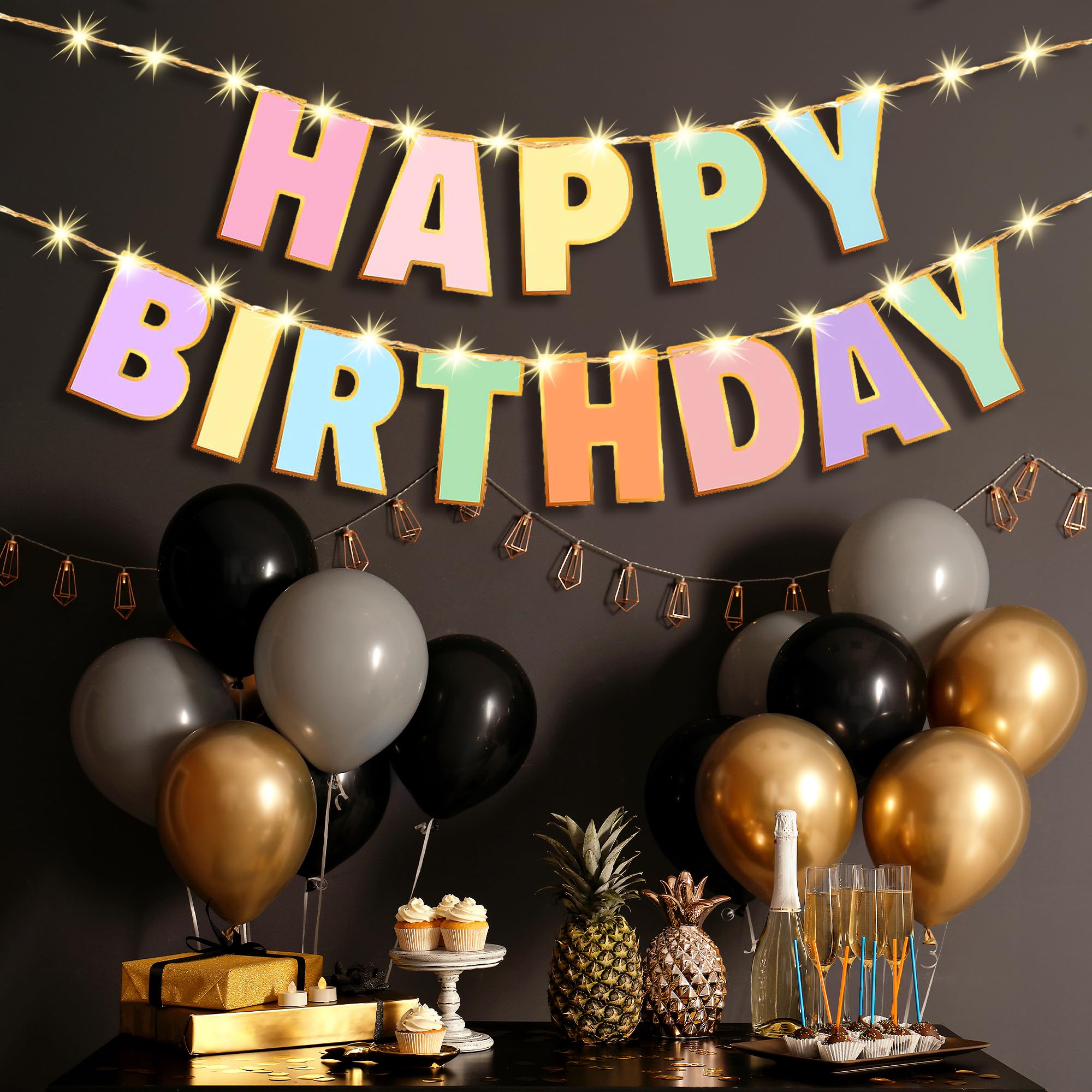 Party Propz Rainbow Theme Happy Birthday Banner For Kids – 2pcs Happy Birthday Jumbo Size Letters Banner with 3M Warm Lights, Brthday Decoration Banner for Boys & Girls (Cardstock) 3