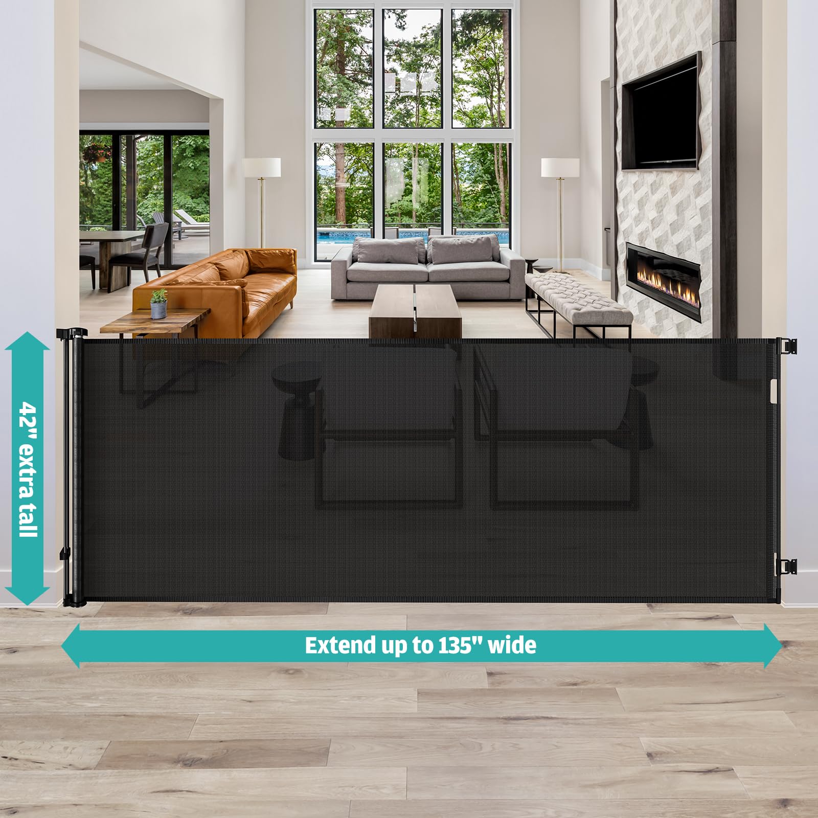 42 Tall X 135 Wide Extra Tall Retractable Baby Gates