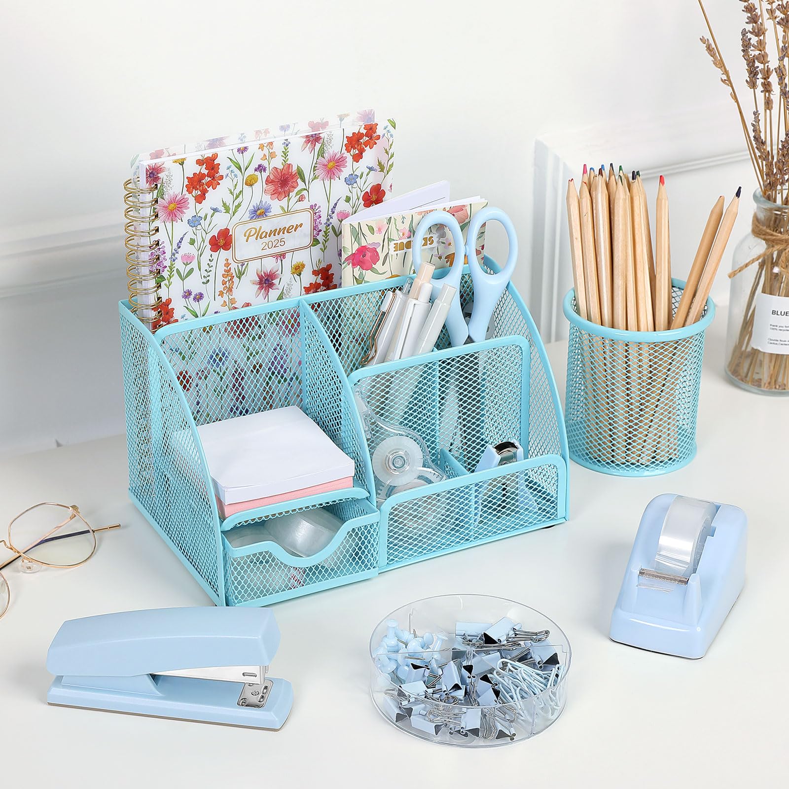 Set di forniture per ufficio blu, accessori da scrivania per ufficio, accessori da scrivania per donne