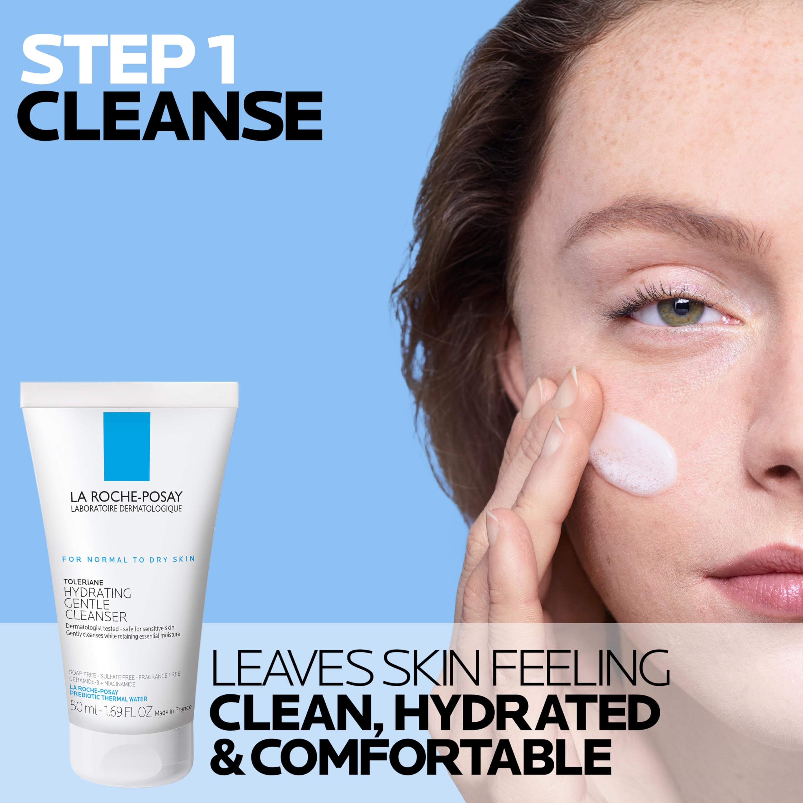 La Roche-Posay Dry Skin Saver Gift Set with Toleriane Hydrating Gentle Cleanser Face Wash 50ml, Double Repair Face Moisturizer 40ml & Cicaplast B5+ 40ml, Travel Size Face Cleanser & Face Lotion Set