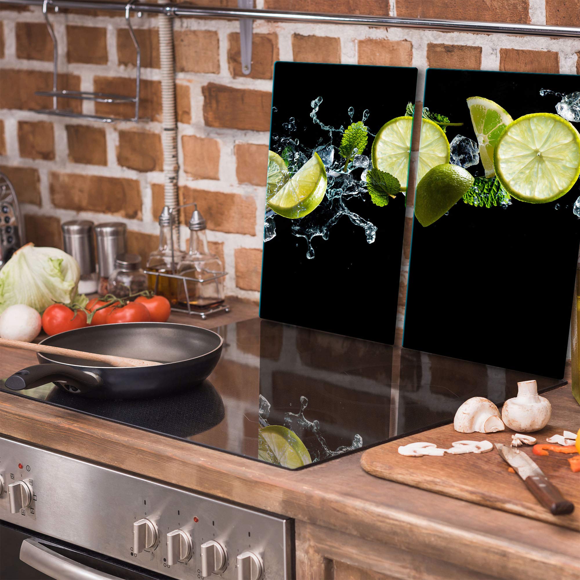 TMK - Plaque de protection universelle pour plaque de cuisson 2 x 30 x 52 cm Pour plaques de cuisson Protection contre les éclaboussures Planche a découper en verre trempé Décoration, noir citron