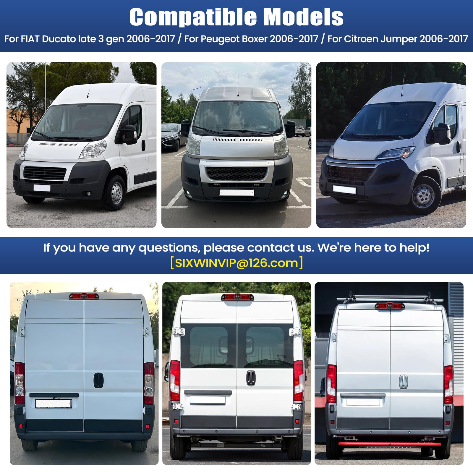SIXWIN Cámara Marcha Atrás para Fiat Ducato Late 3 Gen/Peugeot Boxer/Citroen Jumper 2006-2017, Específica, 140° Gran Angular, Impermeable IP67, Visión Nocturna, Conexión por Cable, Fácil Instalación