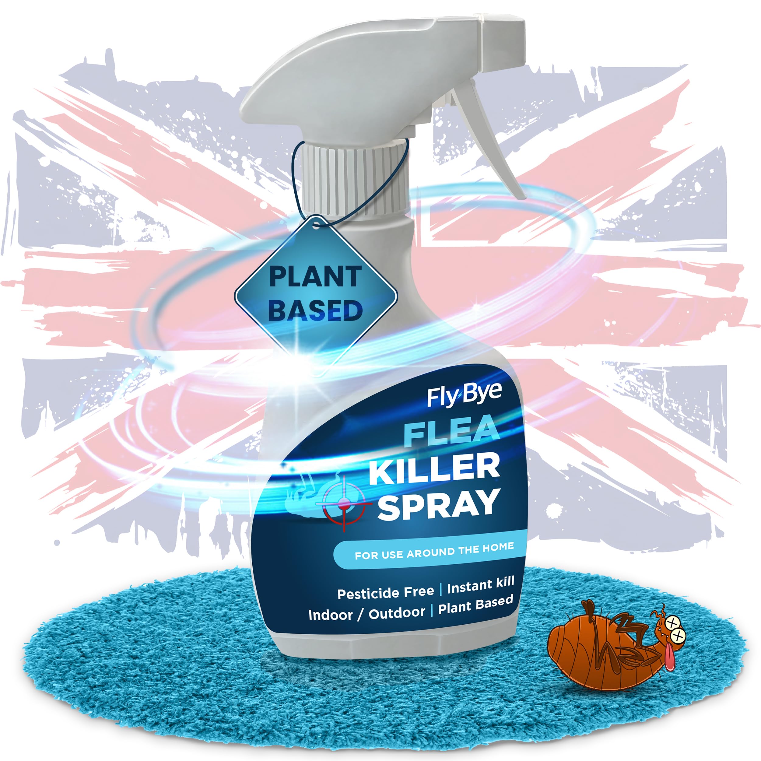 Fly-Bye Flea Spray for Home – Natural Flea Treatment for Dogs, Cats, Carpets – Pesticide-Free Indoor & Outdoor Household Flea Control Spray