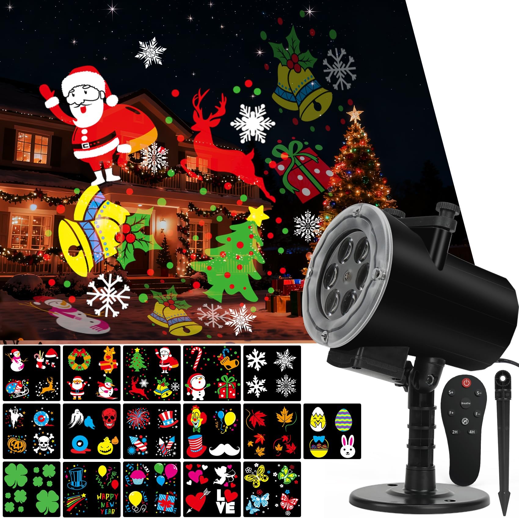 Christmas Halloween Projector Lights Outdoor,Holiday Projector Light with Remote Control,Timer,16 HD Slides,LED Waterproof Landscape Light for Party,Wedding,Christmas,Patio and Yard