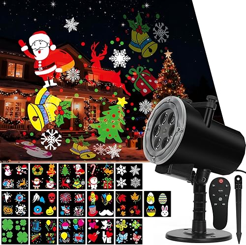 Proyector de luces de Navidad de Halloween para exteriores, proyector de luz con control remoto, temporizador, 16 diapositivas HD, luz LED