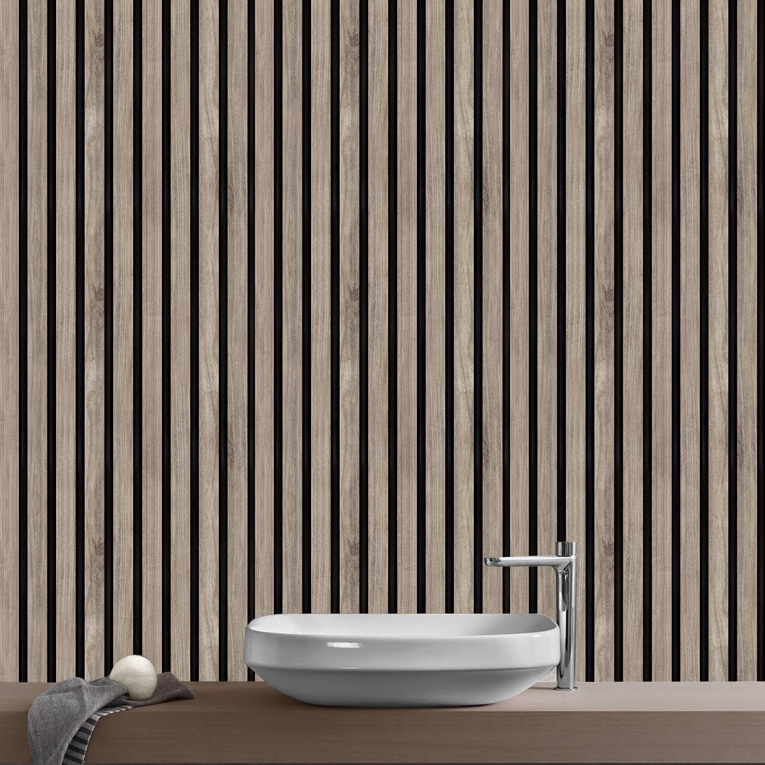 ANHUIB Brown Wood Wallpaper Wooden Panelled Wallpaper Wood Grain Vinyl Contact Paper(0.44X3m) Vintage Light Brown Peel and Stick Oak Slat Wooden Wall Wrap Faux Panels Wall Paper for Living Room Office - Image 2