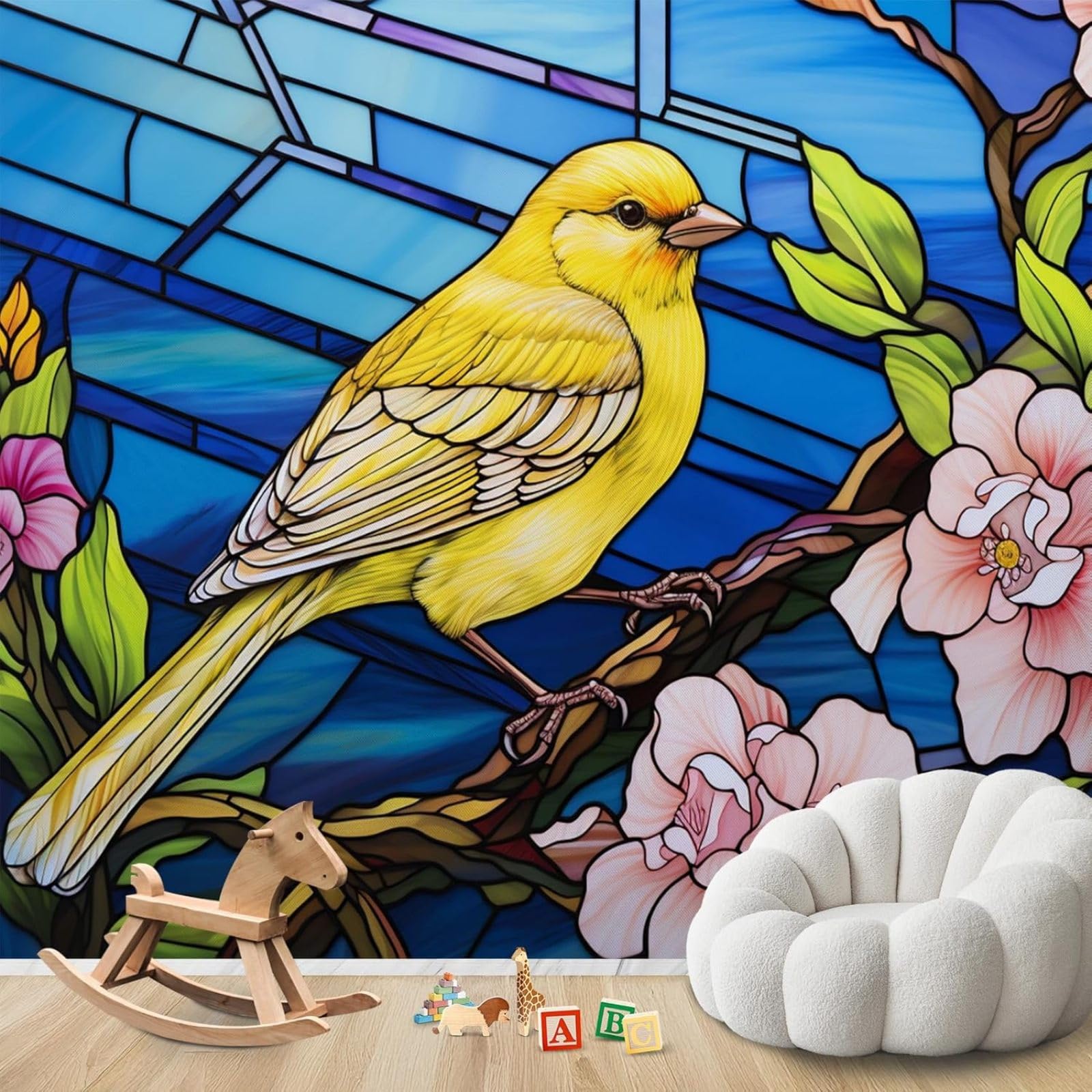 pdghsdkgjh Photo Wallpaper Flowers Bird Stained Glass Bird Motif Modern Living Room Bedroom Children's Room Wall Decoration Motif Wallpaper,150cmx105cm Stickers - Frameless Painting - Poster