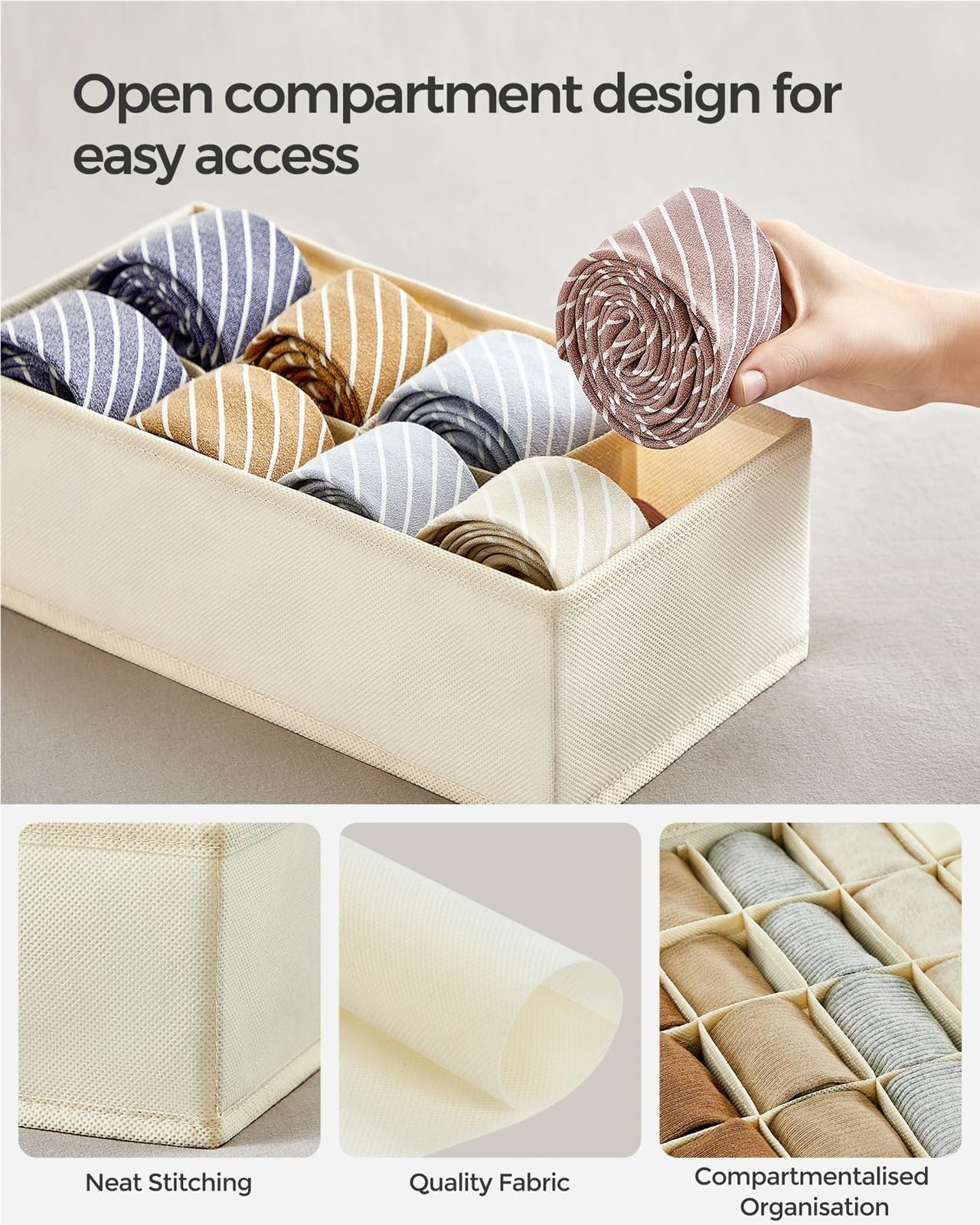 Schrank Organizer Set mit 8 Unterwäsche-Schubladen-Organizern, Trennwänden, faltbar, for BHs, Unterwäsche, Socken, Krawatten, Stoff-Aufbewahrungsboxen