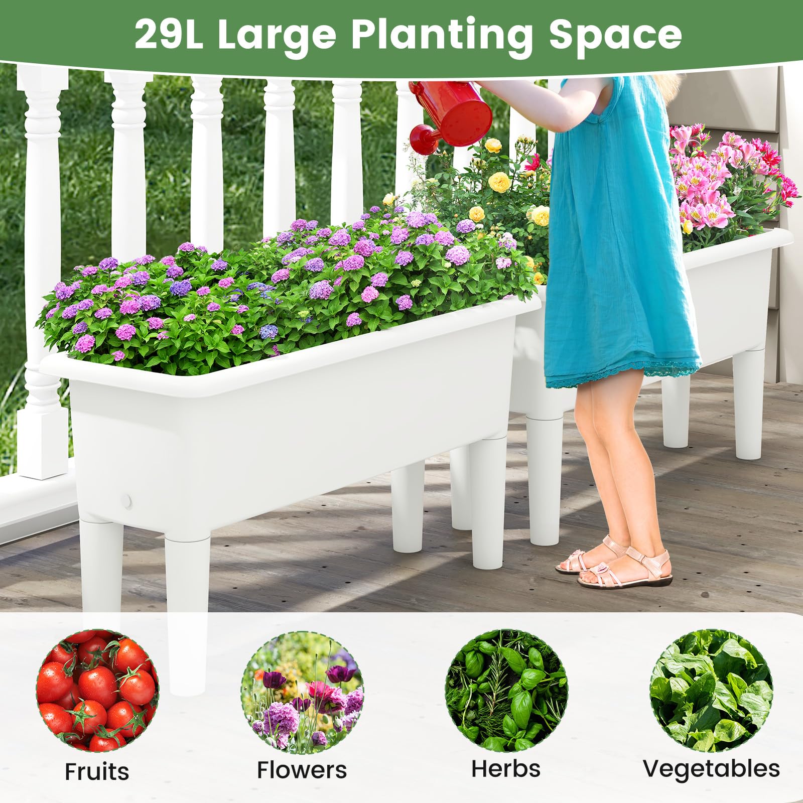 HOMASIS Set di 2 Orto Rialzato da Esterno, Vaso Rettangolare in PP da 29L con Gambe Rimovibili e Foro di Drenaggio, Fioriere Ideale per Balcone, Giardino, 80 x 30 x 40 cm (Grigio)