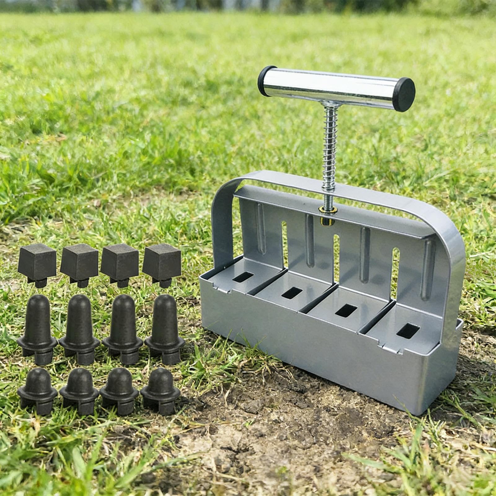 Stahlboden-Blockmacher, manuelles Verdichtungswerkzeug, 5,1 cm Blockmacher mit ergonomischem Griff, Gartenpresse, Pflanzen-Anzuchtkasten mit langlebiger Konstruktion, Starter-Tablett, Zubehör für