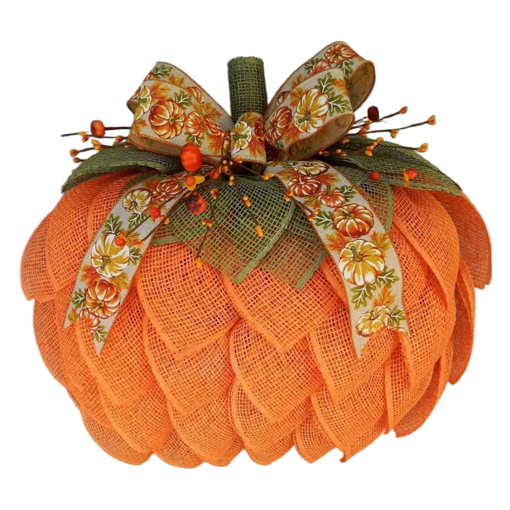 Ameble Halloween Wreaths for Front Door Burlap Farmhouse Pumpkin Wreath with Bow & Berries Hanging Fall Door Wreath for Halloween Thanksgiving Decor