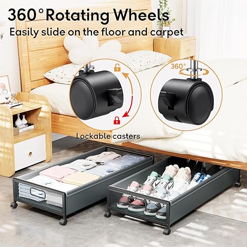 Miniatura 4 de Contenedores de almacenamiento debajo de la cama con ruedas, paquete de 2 contenedores de almacenamiento para zapatos debajo de la cama, organizador