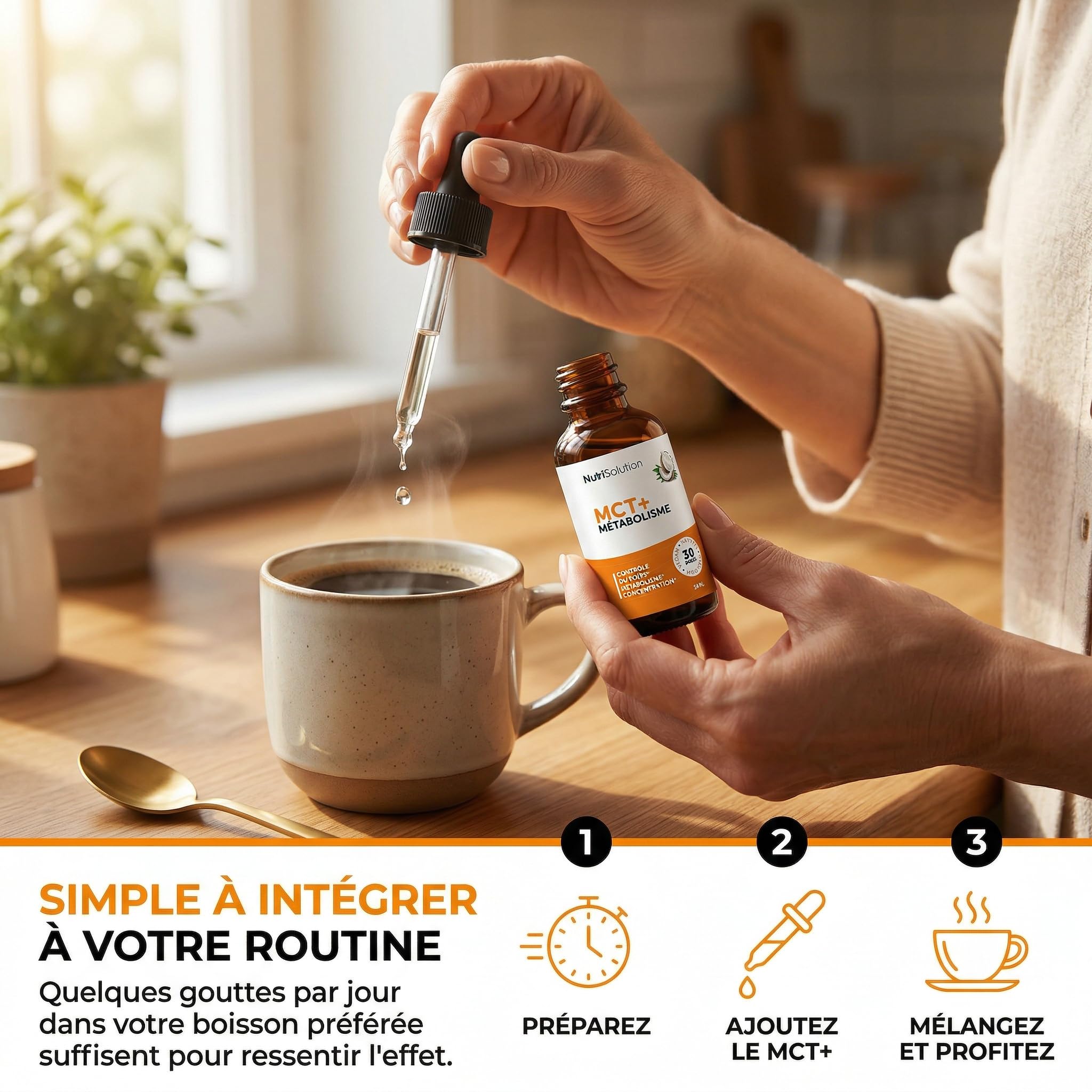 MCT+ par Nutrisolution: Extrait d'Huile de Coco Premium - Stimule le Métabolisme avec Schisandra, Rhodiola & Thé Vert - Brûle la Graisse Abdominale - 30ml Gouttes Liquides (1)