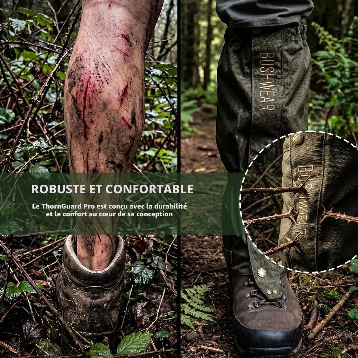 BushWear ThornGuard Pro Guêtres – Protection Imperméable et Anti-Ronces pour Jam