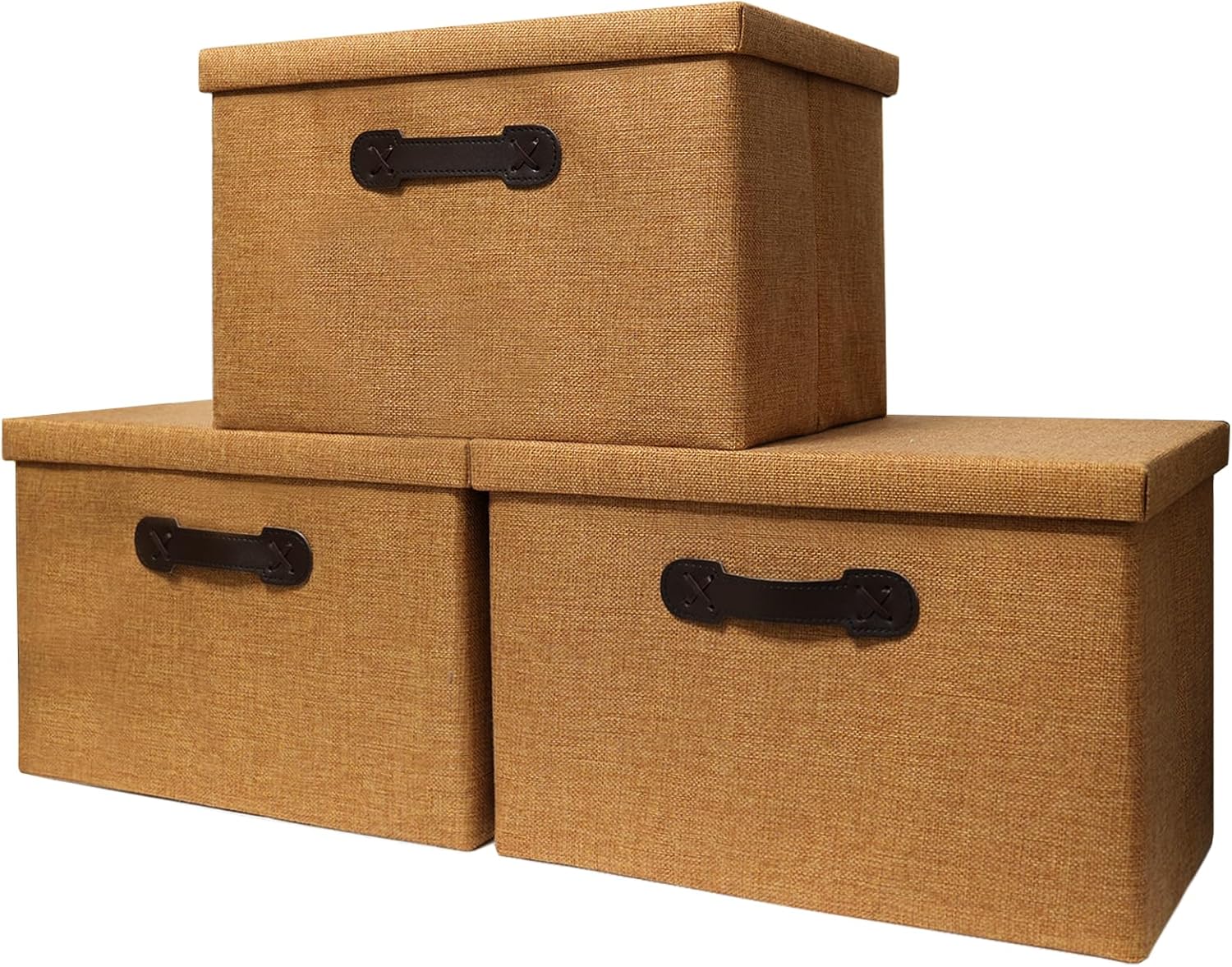 Enzk&Unity Contenedores de almacenamiento decorativos con tapas, caja de almacenamiento plegable de tela de lino con asa, organizador del hogar para