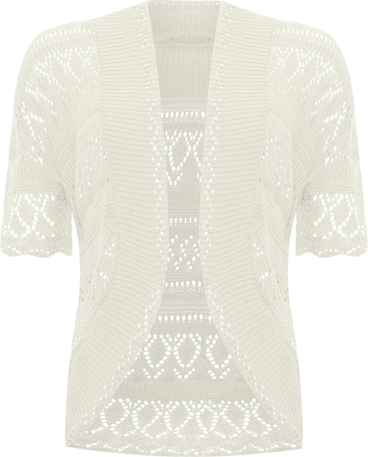 WearAll Plus Size Womens Crochet Knitted Short Sleeve Ladies Shrug Cardigan Top - Cream - 24-26