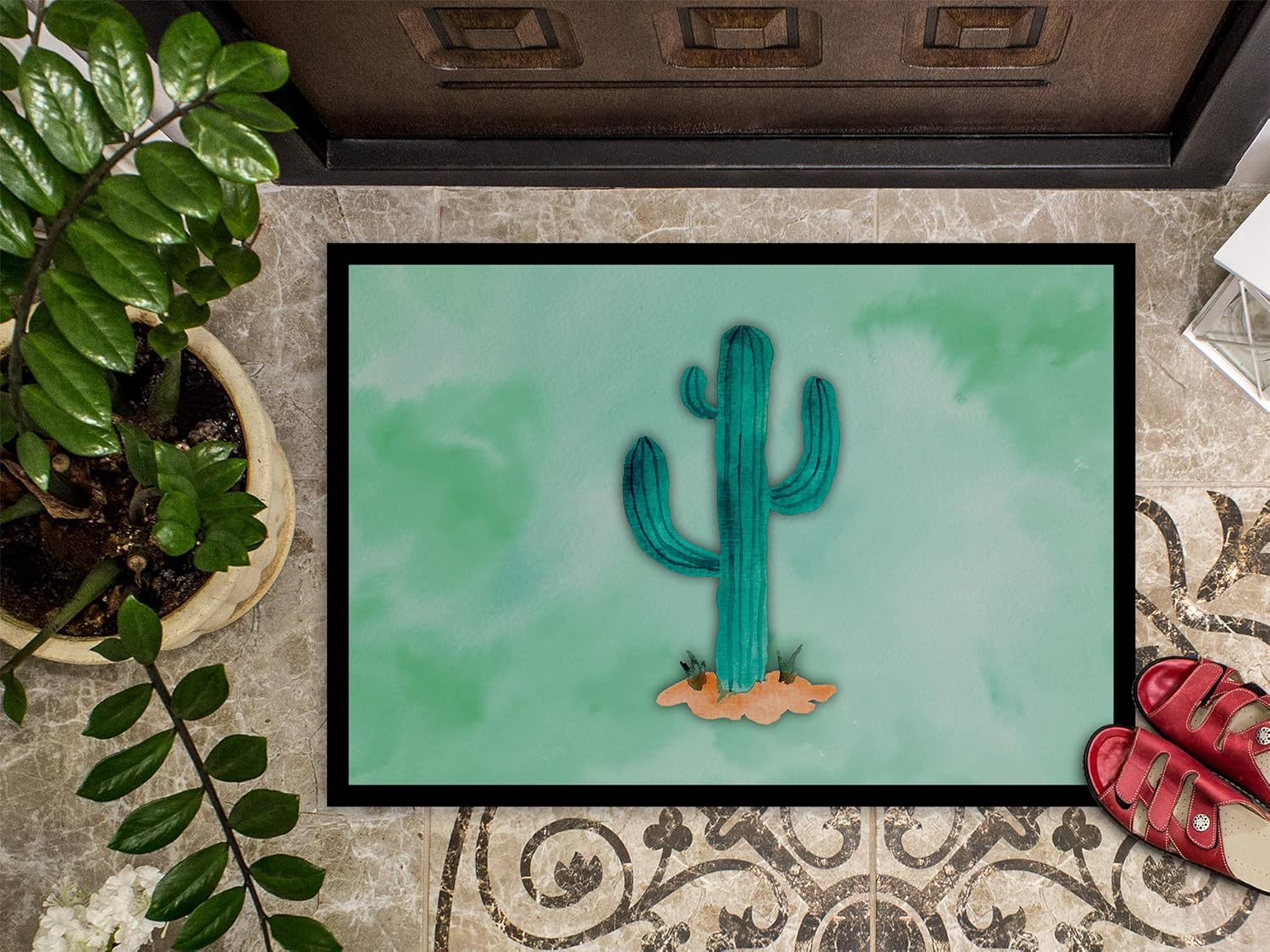 Caroline's Treasures BB7369MAT Western Cactus Watercolor Doormat 18x27 Front Door Mat Indoor Outdoor Rugs for Entryway, Non Slip Washable Low Pile, 18H X 27W