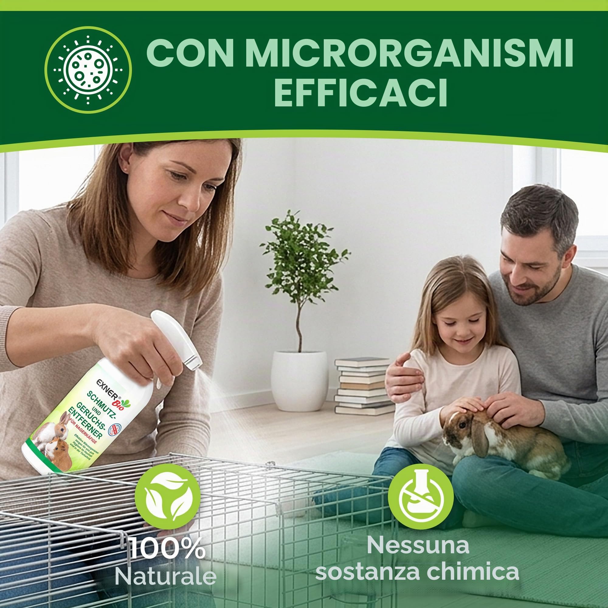 Antiodore e sporco per gabbie di roditori, con microrganismi contro le feci, l'urina e gli odori degli animali domestici, 100% naturale e delicato, flacone spray da 500 ml