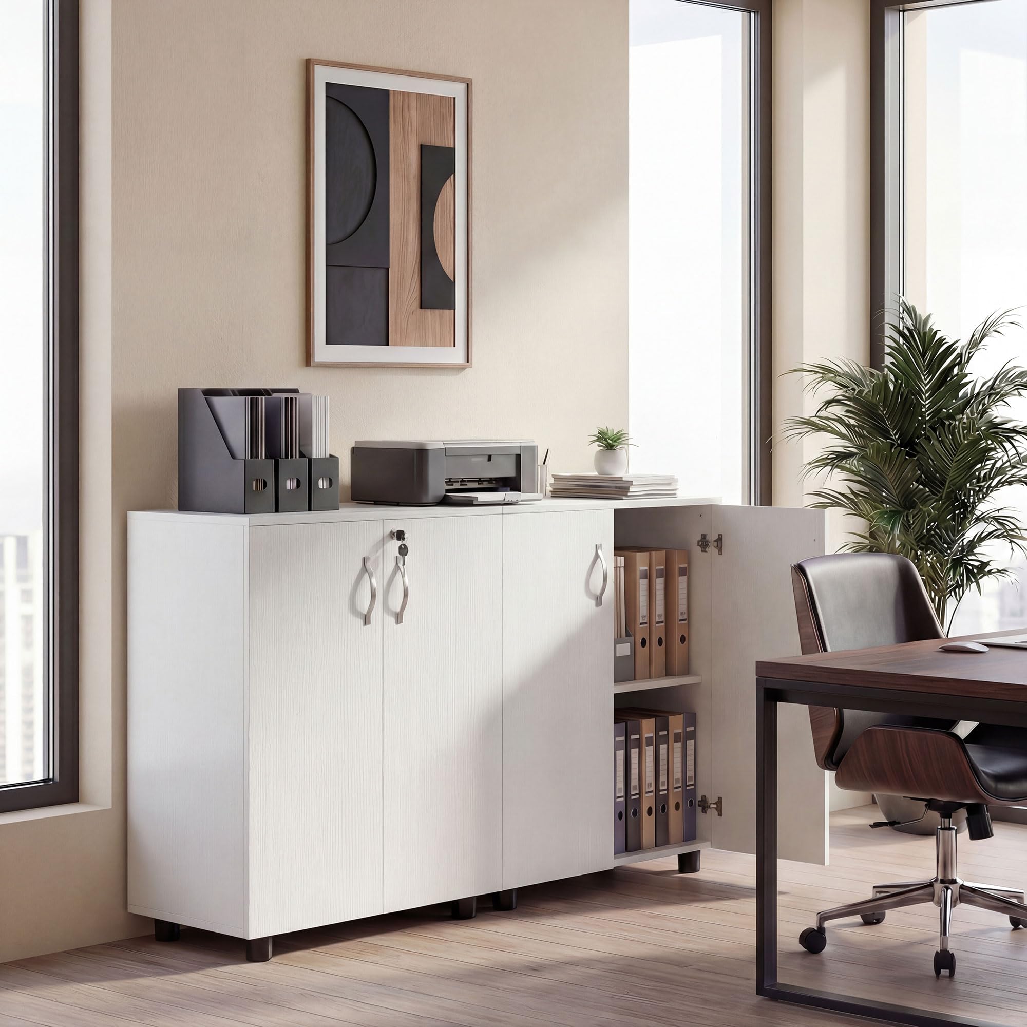 Vinsetto Armoire de Bureau à 2 Niveaux, Meuble de Rangement Bureau avec 2 Portes, serrures et clés, Armoire à dossiers pour Domicile, Garage, 80 x 40 x 80 cm, Blanc