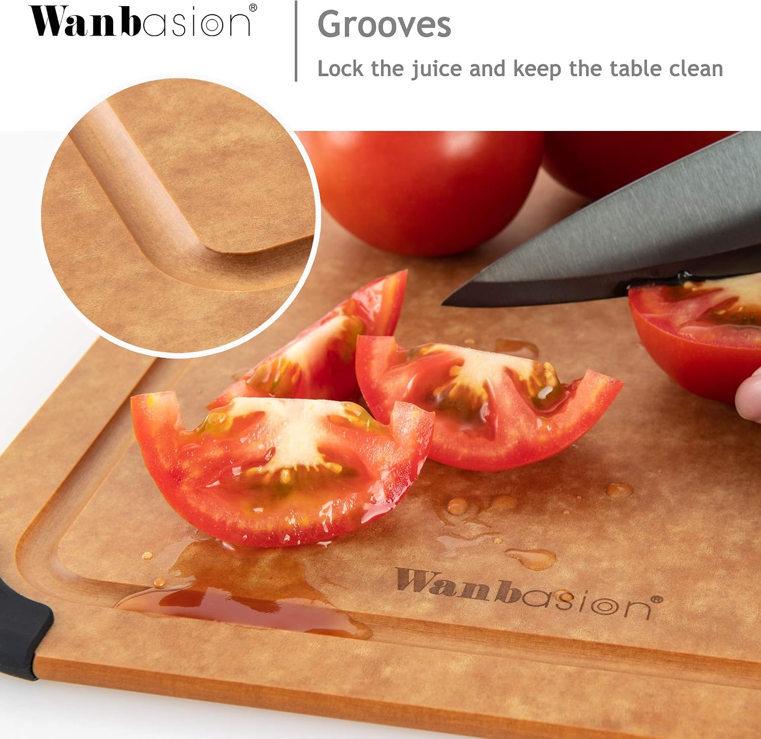 Wanbasion Large Wood Cutting Boards for Kitchen, Wood Cutting Board Dishwasher Safe, Fiber Wood Cutting Board with Juice Groove - For Chopping Meat and Vegetables