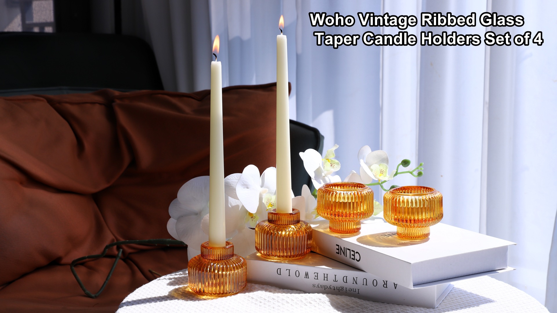 Amazon.com: Woho Candlestick Holders Set of 4, Amber Votive Candle