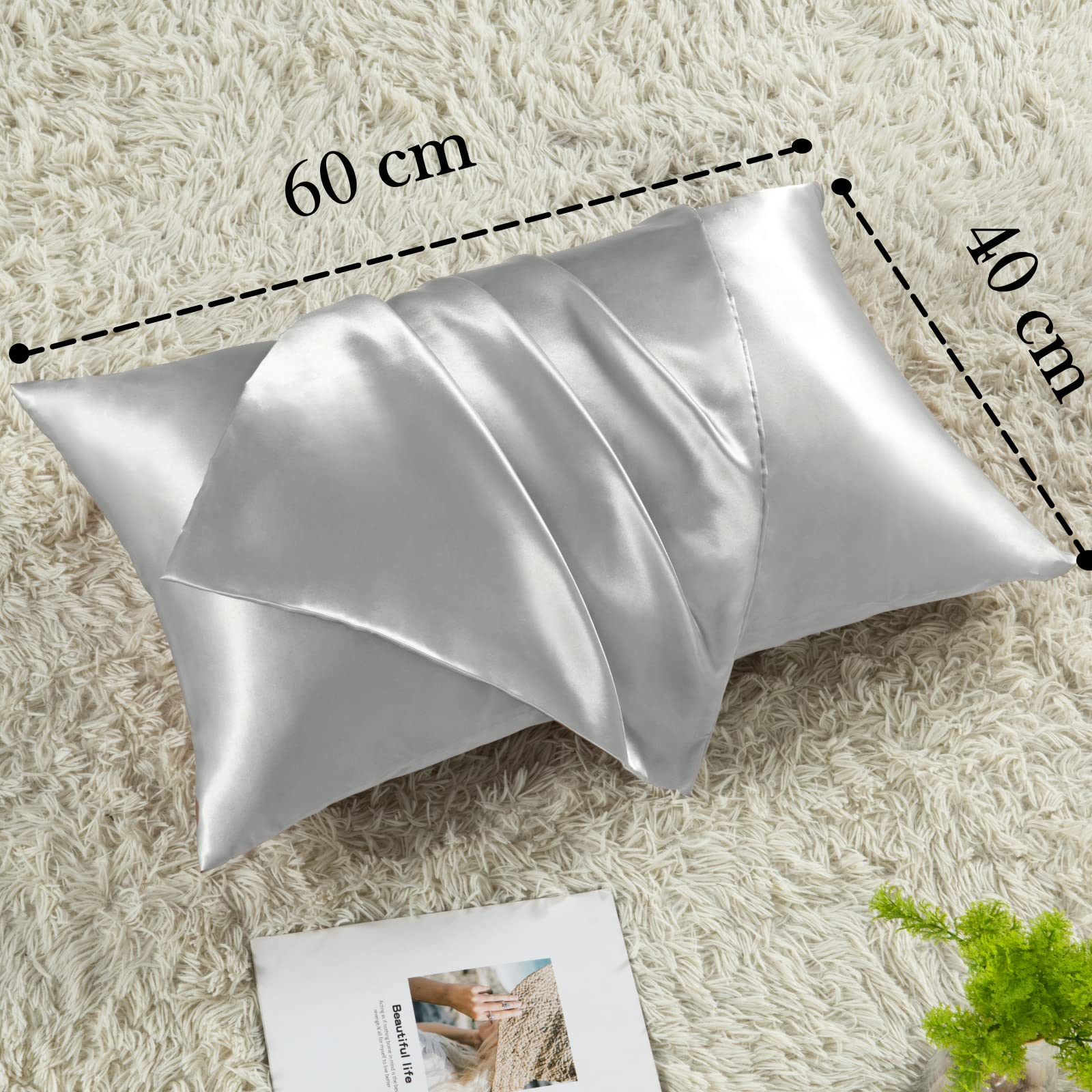 Vielit 2 Pack Satin Pillowcase for Hair and Skin,Soft as Silk Pillowcases for Hair and Skin,Easier Care than Silk Pillow Case Light Grey Pillowcases for 40x60cm Pillow Envelope & 2 Scrunchies - Image 4
