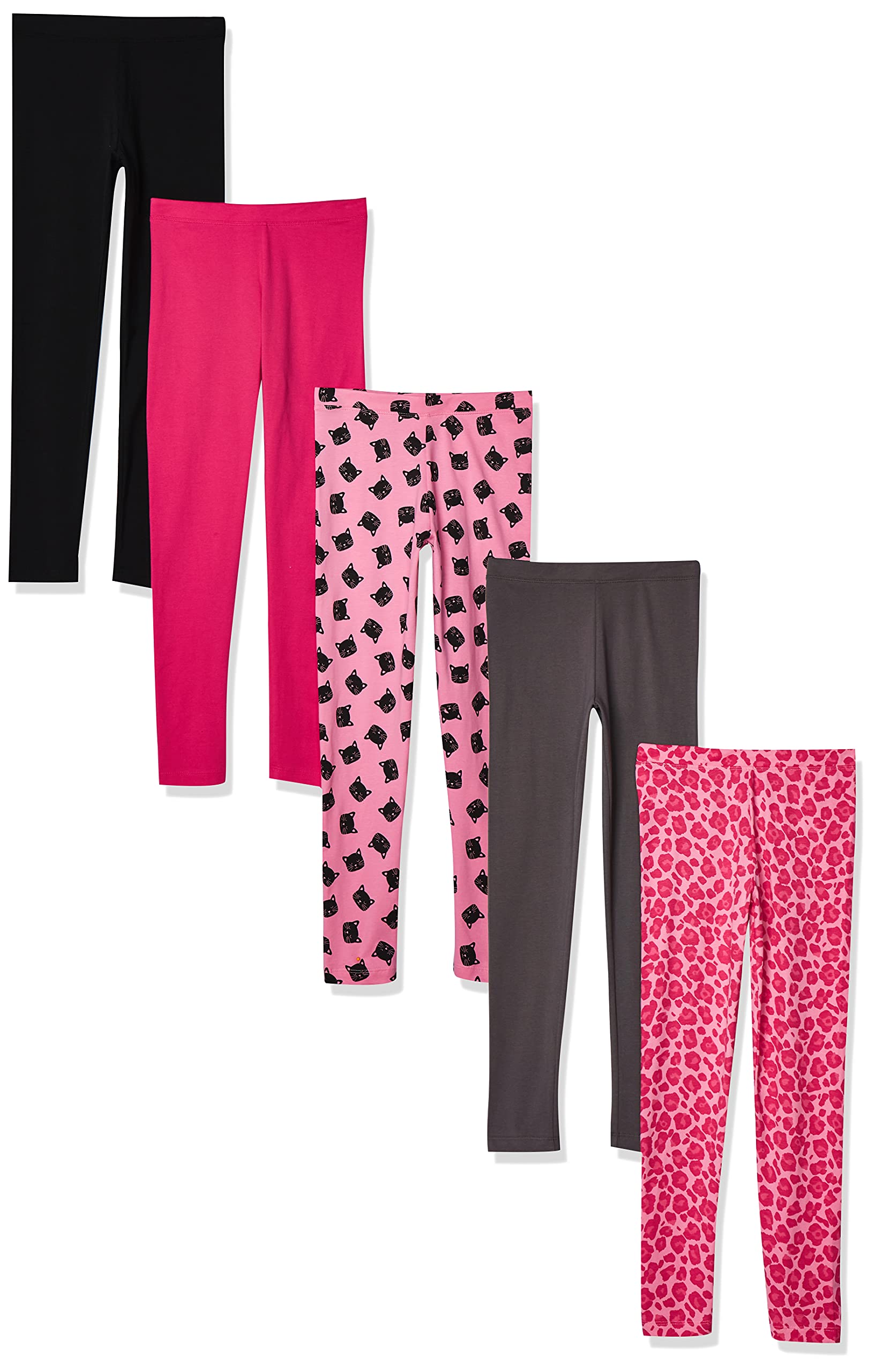 Amazon Essentials Girls' Cotton Stretch Leggings, Multipacks