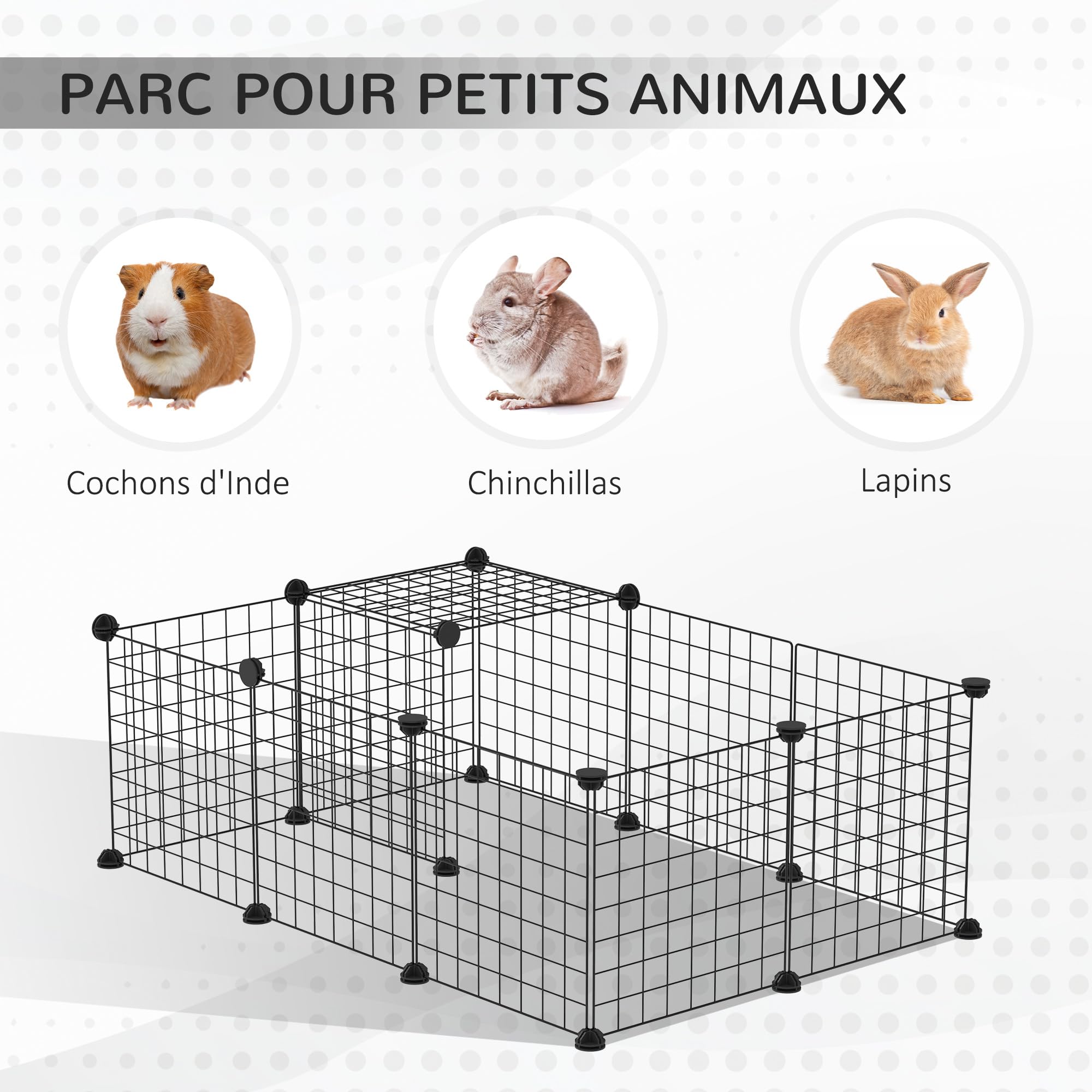 PawHut Enclos pour Petits Animaux Parc pour Lapins, cochons d'Inde et rongeurs clôture pour Animaux domestiques modulable, Noir
