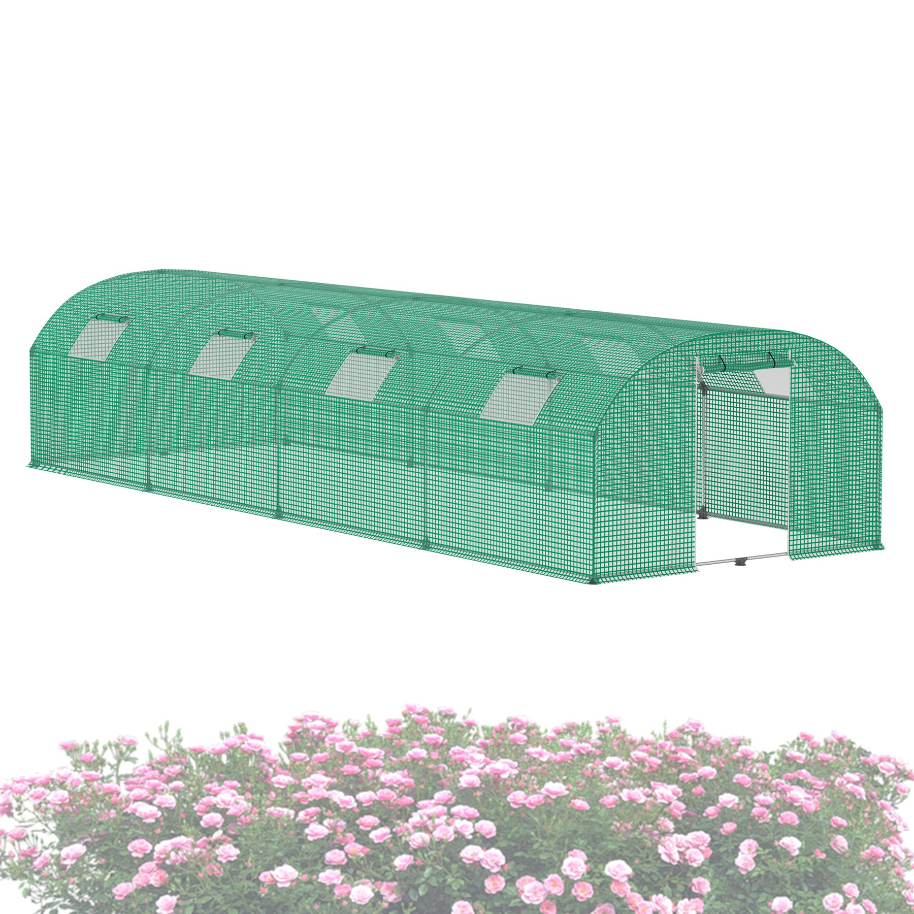 ACXIN Invernadero para jardín, 3 x 8 x 2 m, túnel de aluminio, varillaje de acero galvanizado, diámetro de 22 mm, HDPE + lámina de polietileno de baja densidad con rejilla, ventanas y puertas