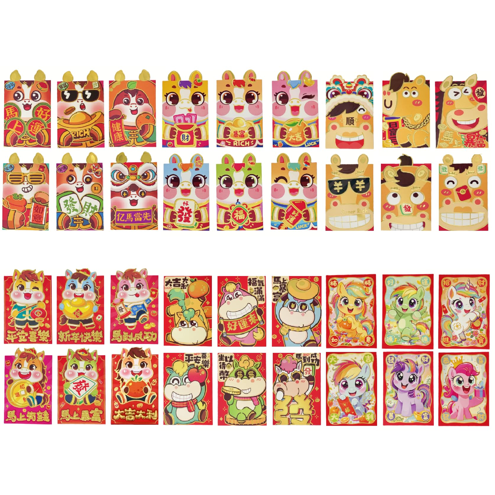 36/72pcs Chinese Red Envelopes Year of The Horse Lucky Money Red Packet Hong Bao for New Year 2026 Spring Festival Envelopes Chinese New Year