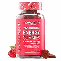 Gommose Energetiche – Integratore ad Alta Forza per Energia Senza Caffeina – Con 18 Vitamine, Minerali, Maca, Creatina – Per Sport, Studio, Vita Attiva – Gusto Lampone – 60 Gummies – Novomins